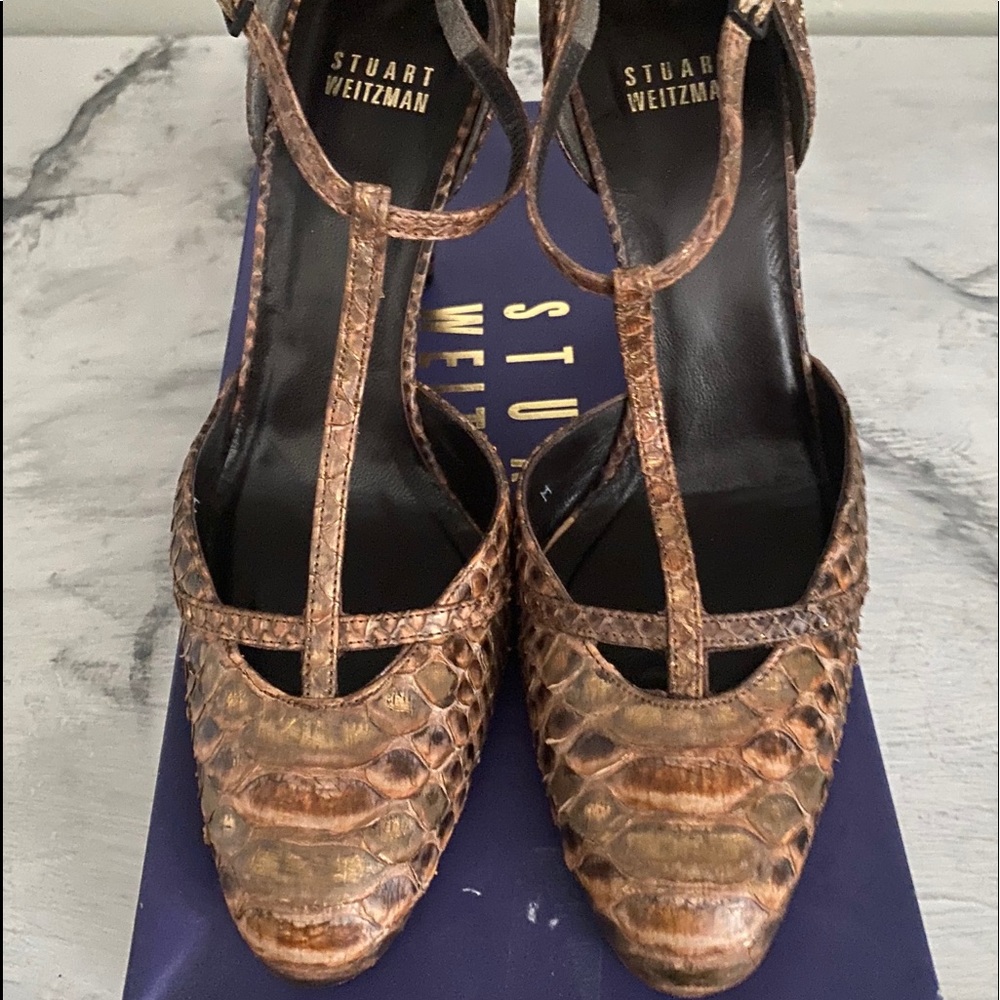 Stuart Weizmann Python Skin Bronze Pumps Size 8 - image 1